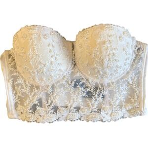 Vintage Windsor Pearl Beaded Strapless Lace Bustier‎ Corset Top Bridal Sz M